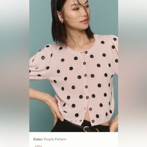 NWT new small fits XS Anthropologie Maeve puff sleeve cashmere cardigan dot